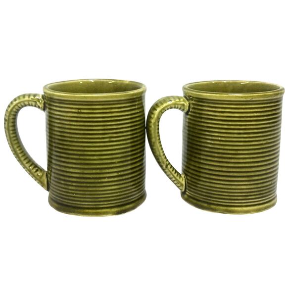 Holt Howard Vintage 1963 Olive Green Retro Pottery Coffee Tea Mugs-Set of 2 - Picture 3 of 6